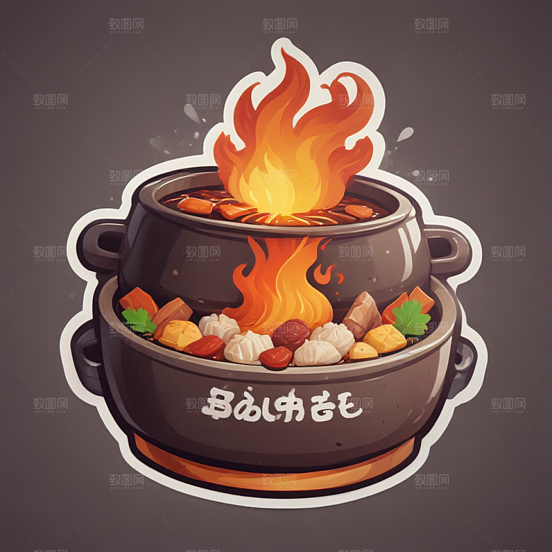 一锅火锅插画卡通风格贴纸