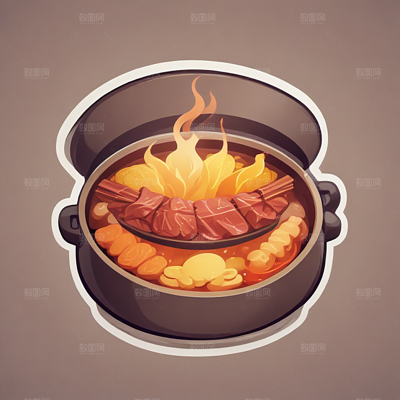 一锅火锅插画卡通风格贴纸