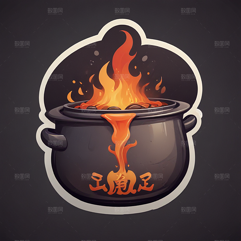 一锅火锅插画卡通风格贴纸