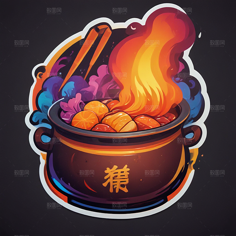 一锅火锅插画卡通风格贴纸