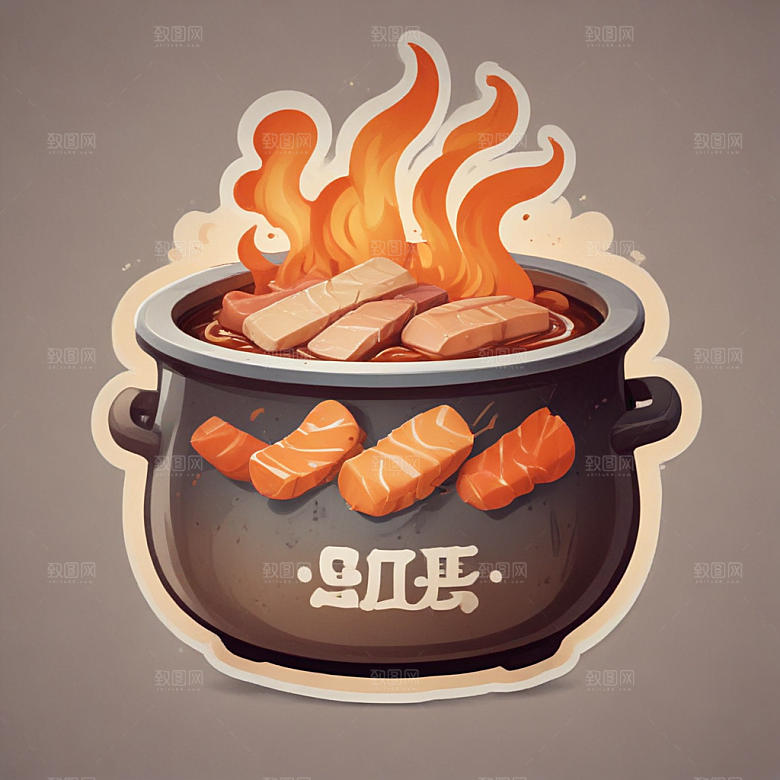 一锅火锅插画卡通风格贴纸