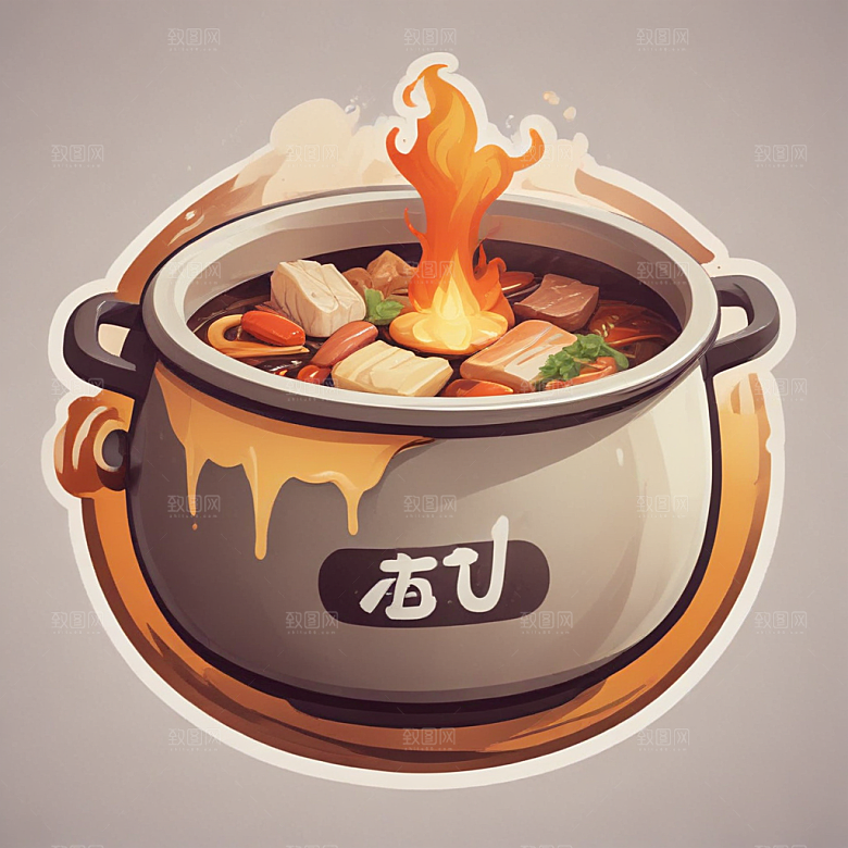一锅火锅插画卡通风格贴纸
