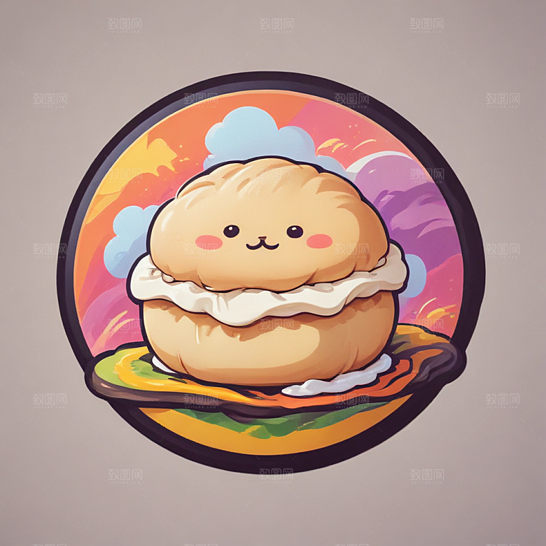 一个馒头插画卡通风格贴纸