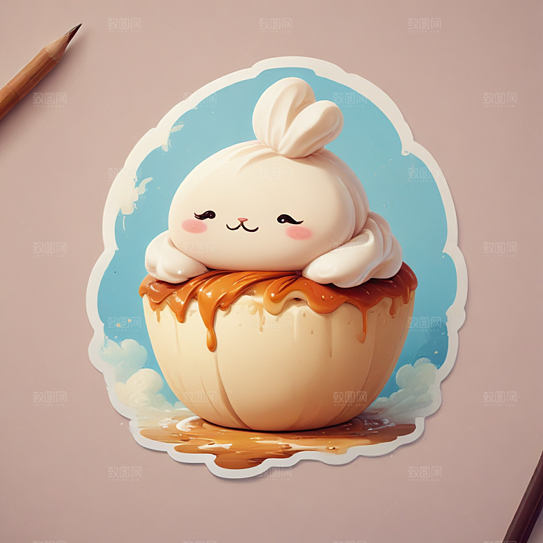 一个馒头插画卡通风格贴纸