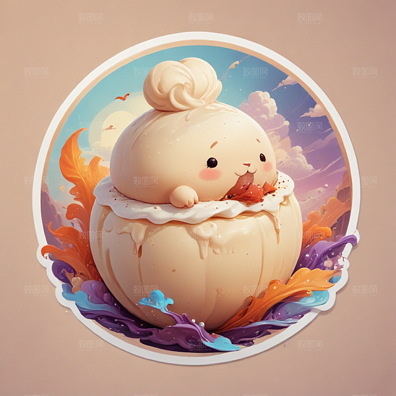 一个馒头插画卡通风格贴纸