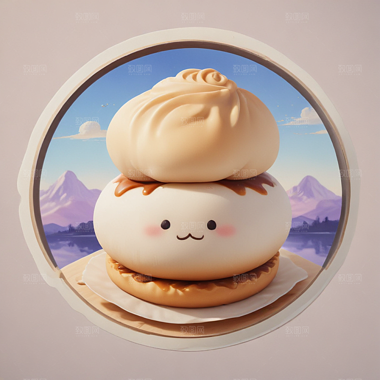 一个馒头插画卡通风格贴纸
