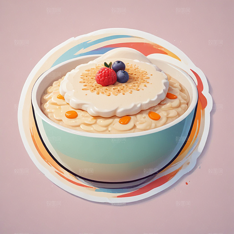一碗粥插画卡通风格贴纸