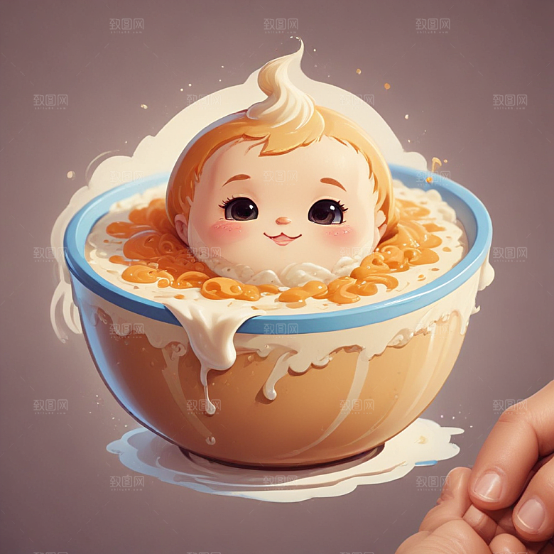 一碗粥插画卡通风格贴纸