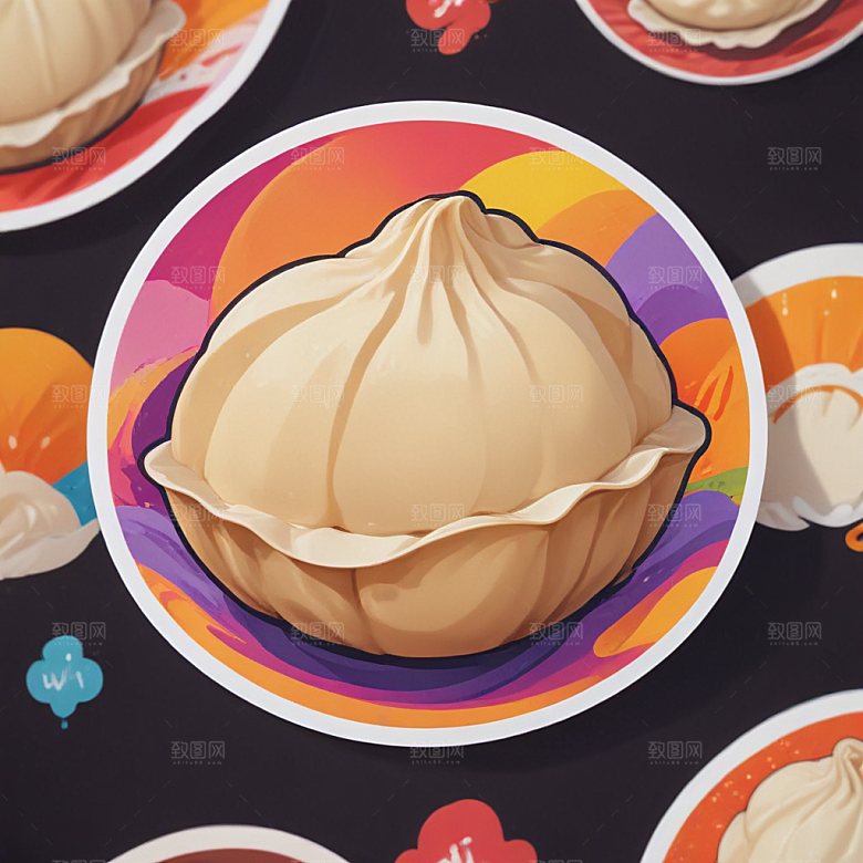 一个饺子插画卡通风格贴纸