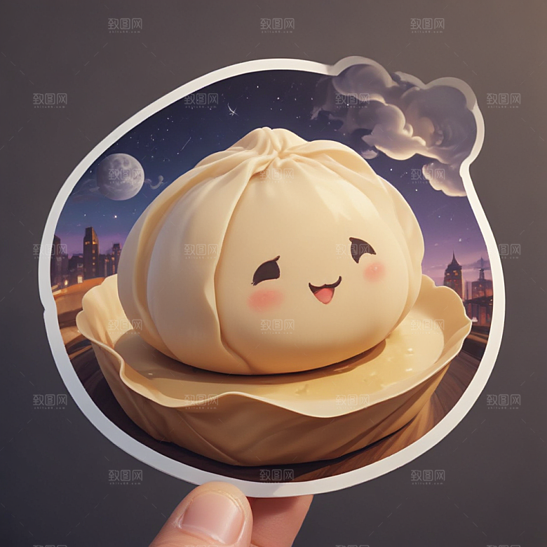 一个饺子插画卡通风格贴纸