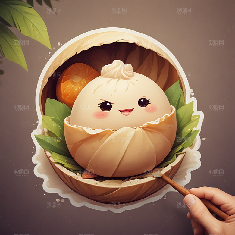 一个粽子插画卡通风格贴纸