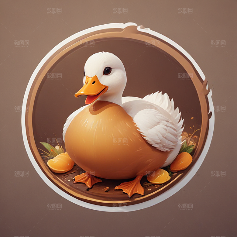 一只烤鸭插画卡通风格贴纸