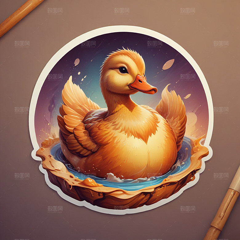 一只烤鸭插画卡通风格贴纸