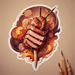 一串烤肉插画卡通风格贴纸