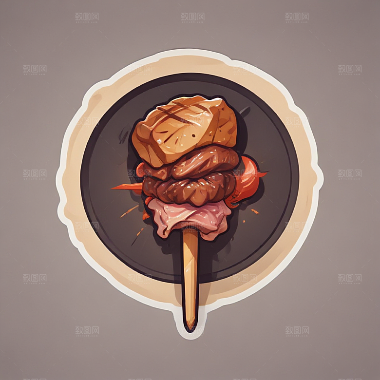 一串烤肉插画卡通风格贴纸