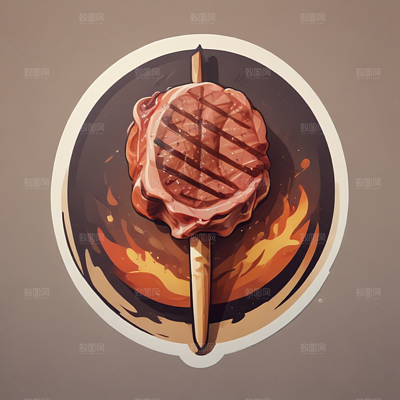 一串烤肉插画卡通风格贴纸