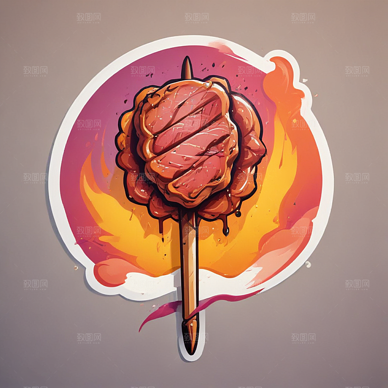 一串烤肉插画卡通风格贴纸