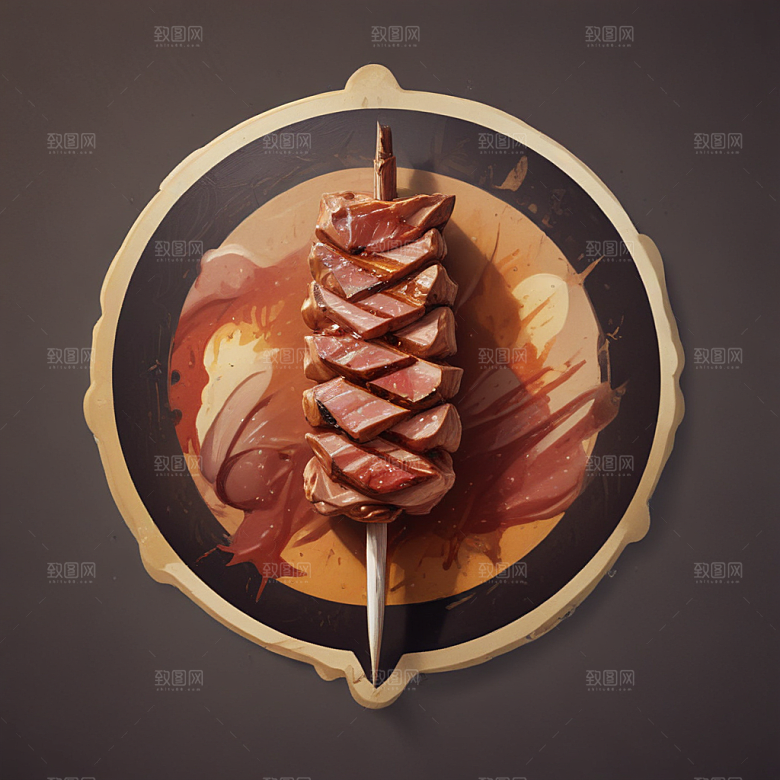 一串烤肉插画卡通风格贴纸