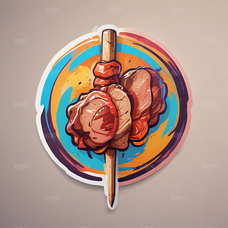 一串烤肉插画卡通风格贴纸