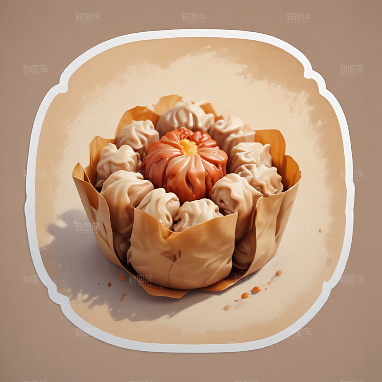 一个烧卖插画卡通风格贴纸
