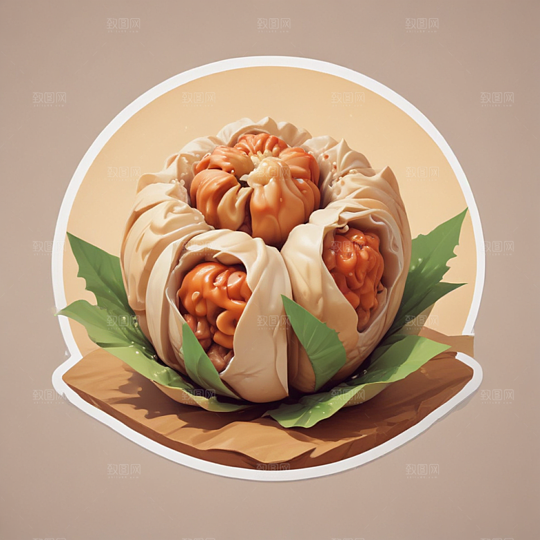 一个烧卖插画卡通风格贴纸
