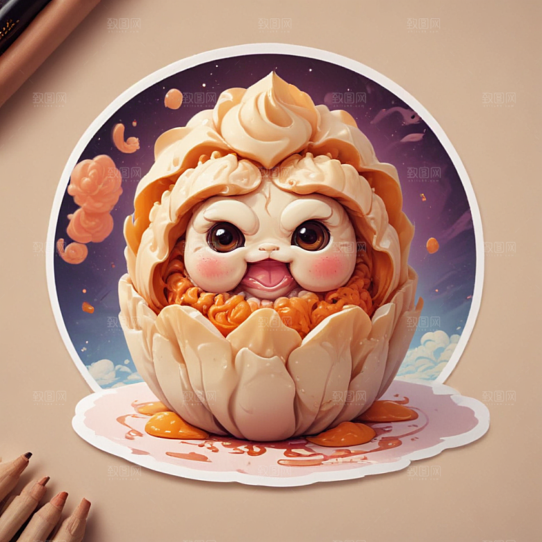 一个烧卖插画卡通风格贴纸