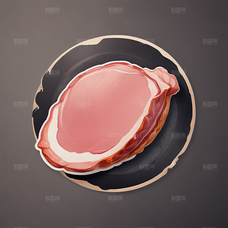 一片火腿插画卡通风格贴纸