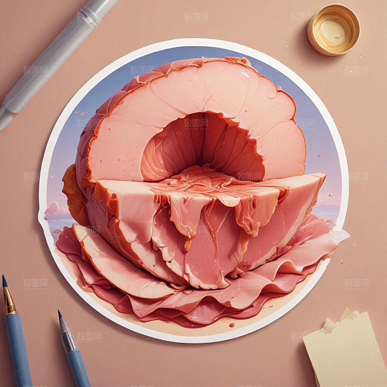 一片火腿插画卡通风格贴纸