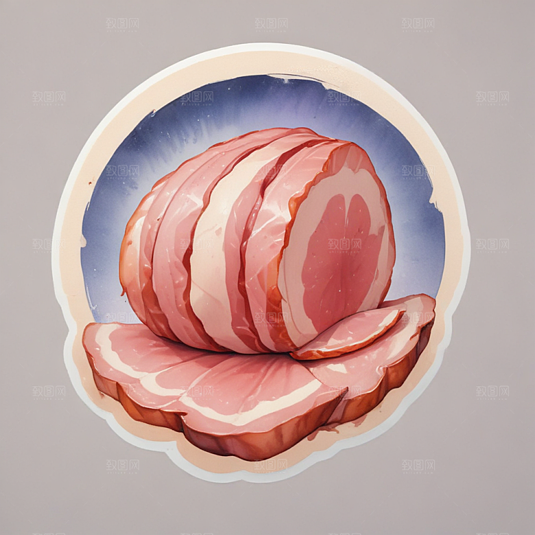 一片火腿插画卡通风格贴纸