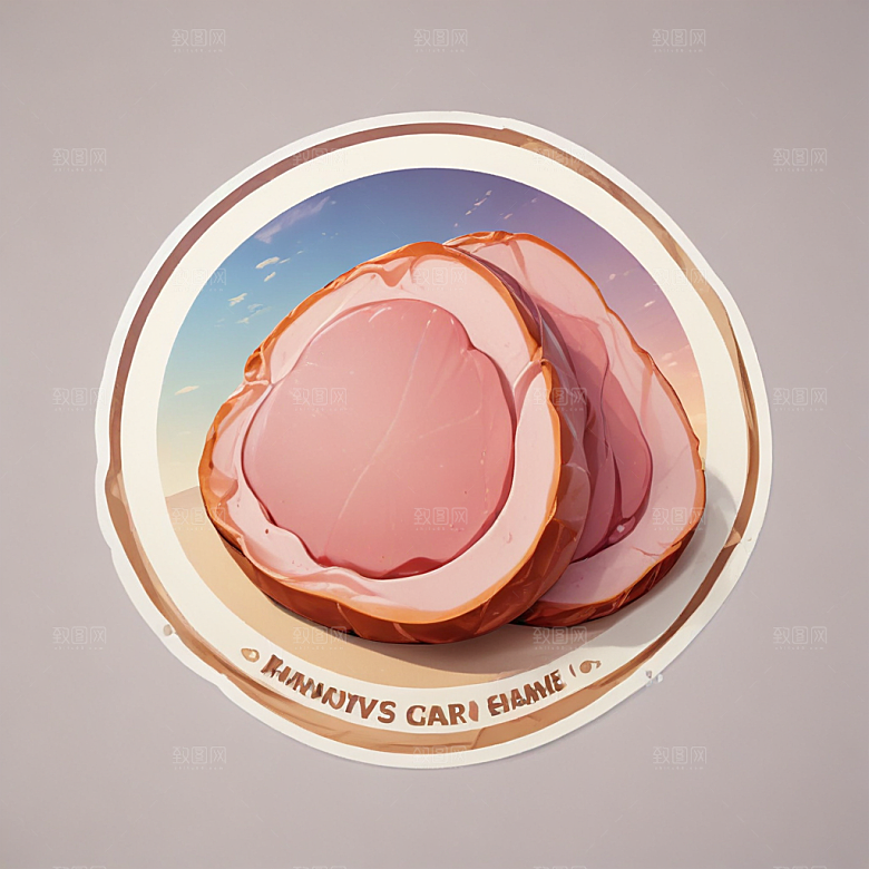 一片火腿插画卡通风格贴纸