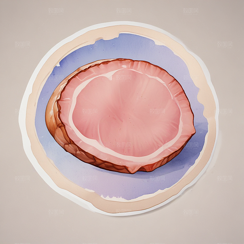 一片火腿插画卡通风格贴纸