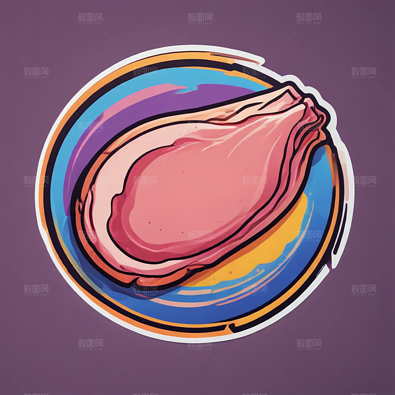 一片火腿插画卡通风格贴纸
