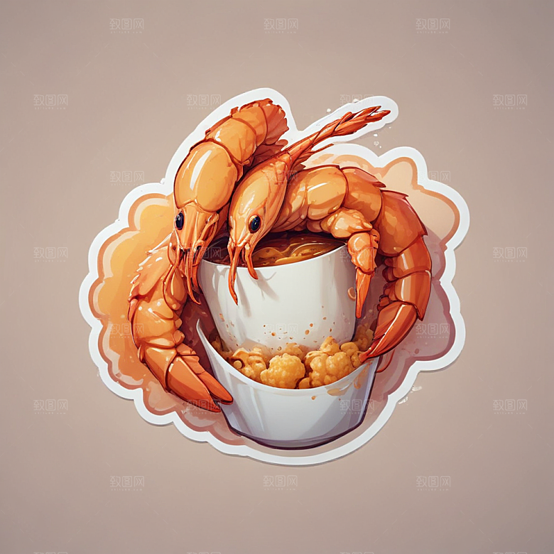 一只炸虾插画卡通风格贴纸