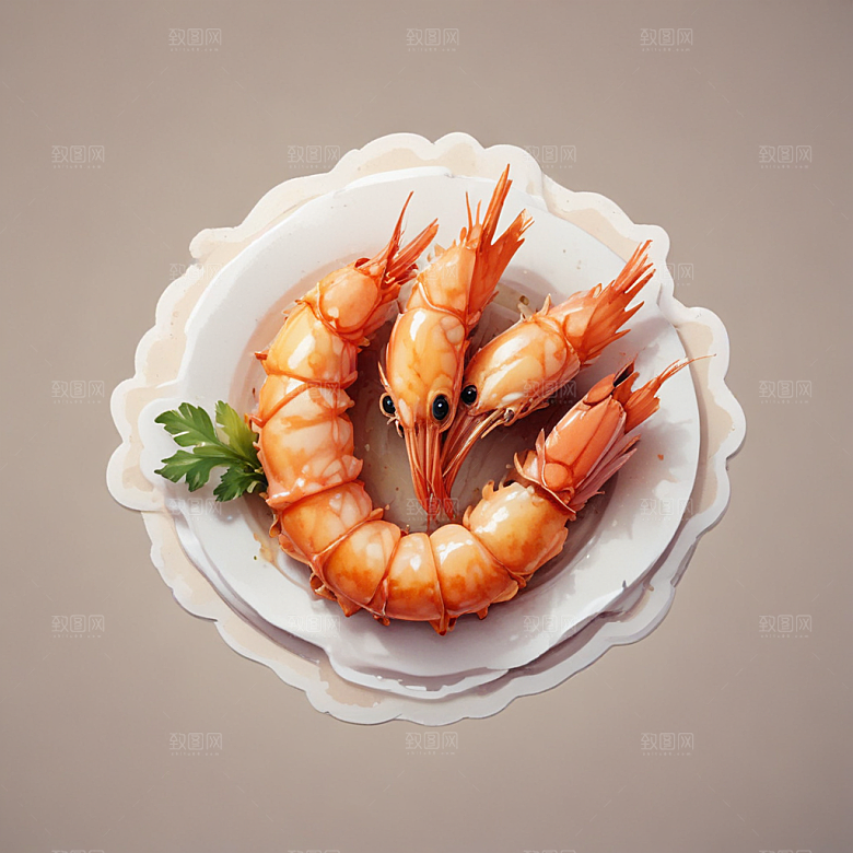一只炸虾插画卡通风格贴纸