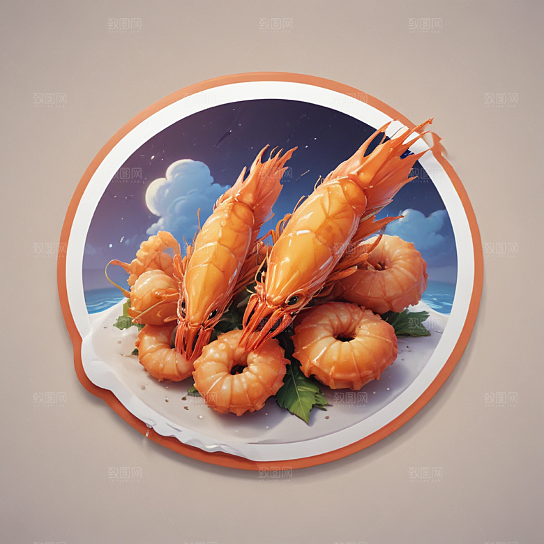 一只炸虾插画卡通风格贴纸