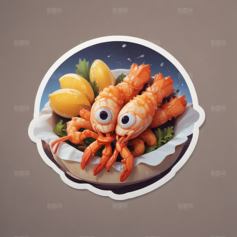 一只炸虾插画卡通风格贴纸