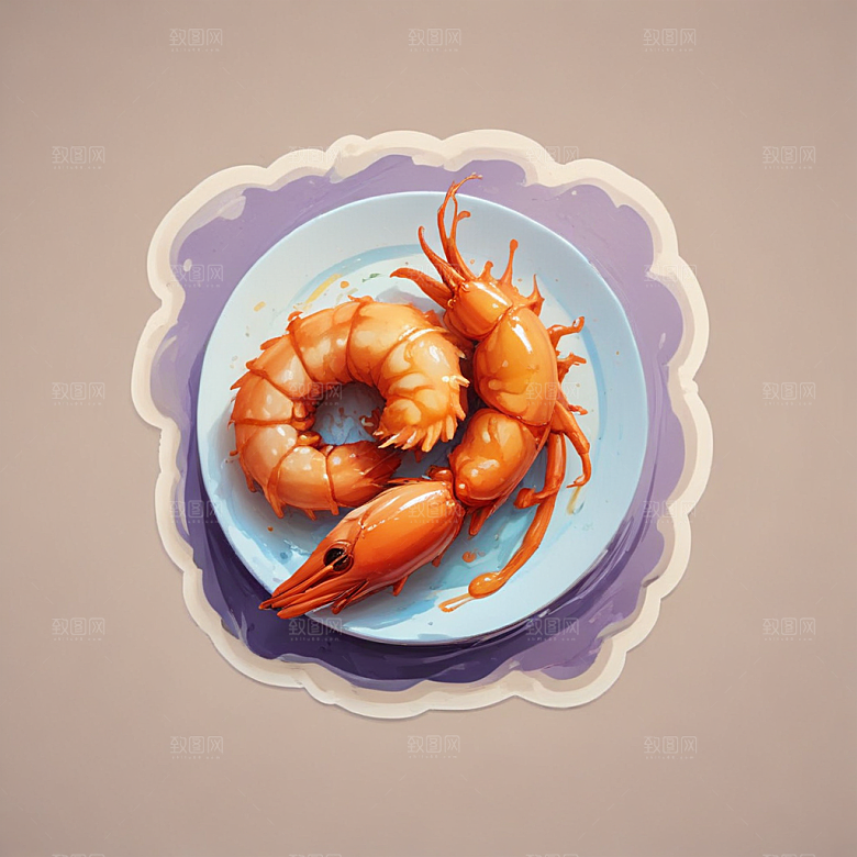 一只炸虾插画卡通风格贴纸