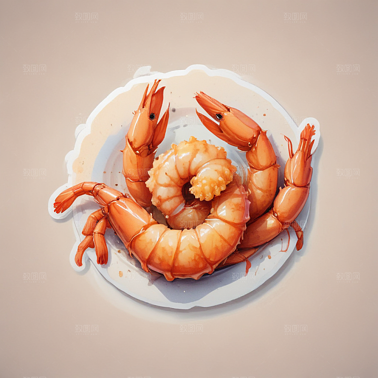 一只炸虾插画卡通风格贴纸
