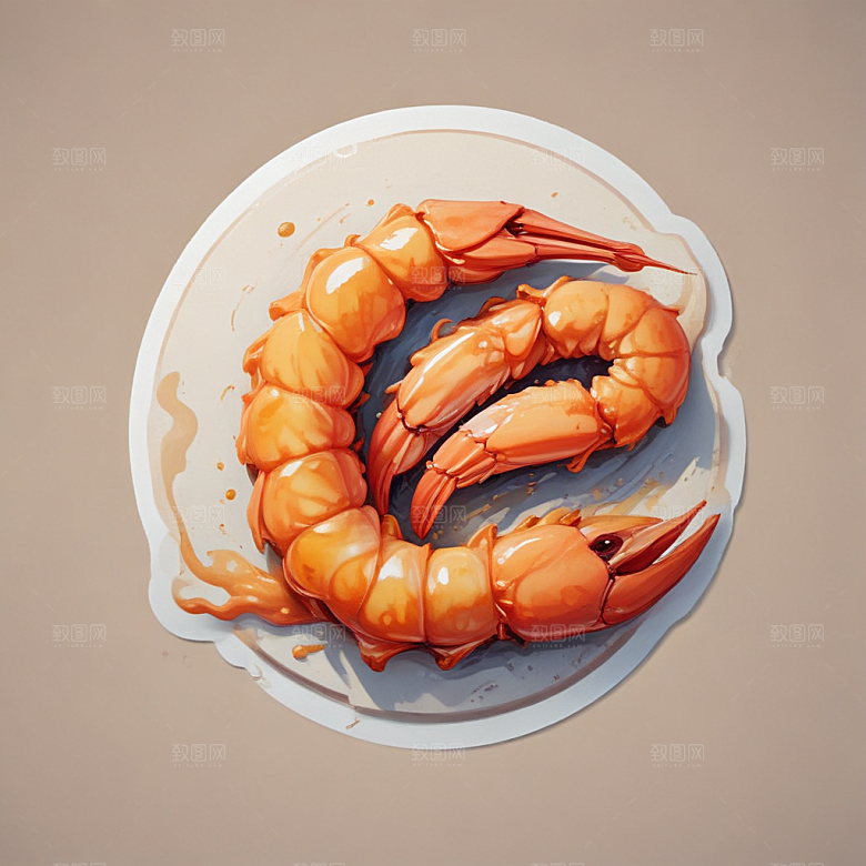 一只炸虾插画卡通风格贴纸