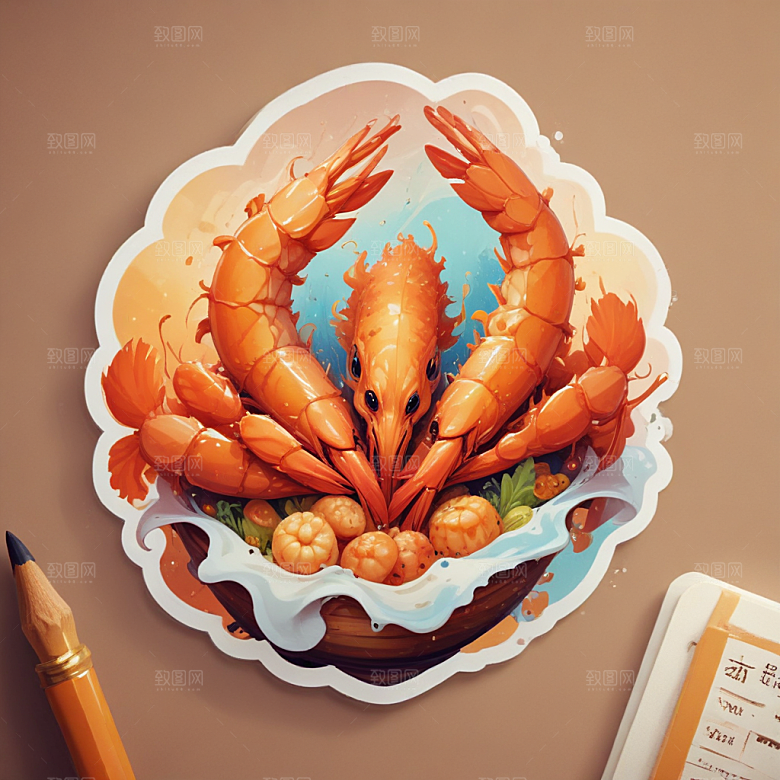 一只炸虾插画卡通风格贴纸