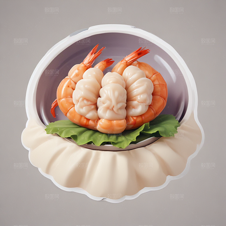 一只虾饺插画卡通风格贴纸