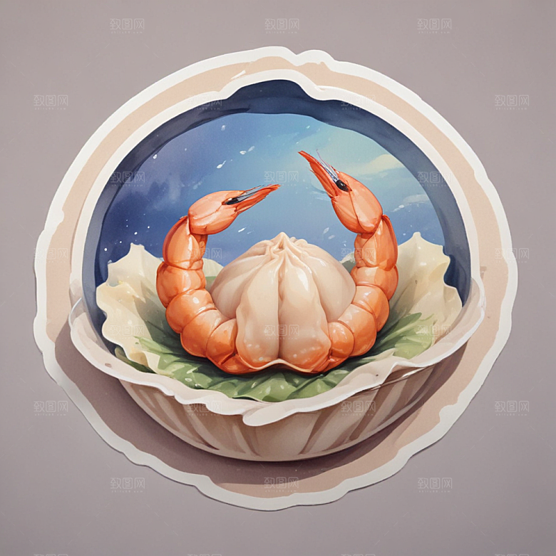 一只虾饺插画卡通风格贴纸