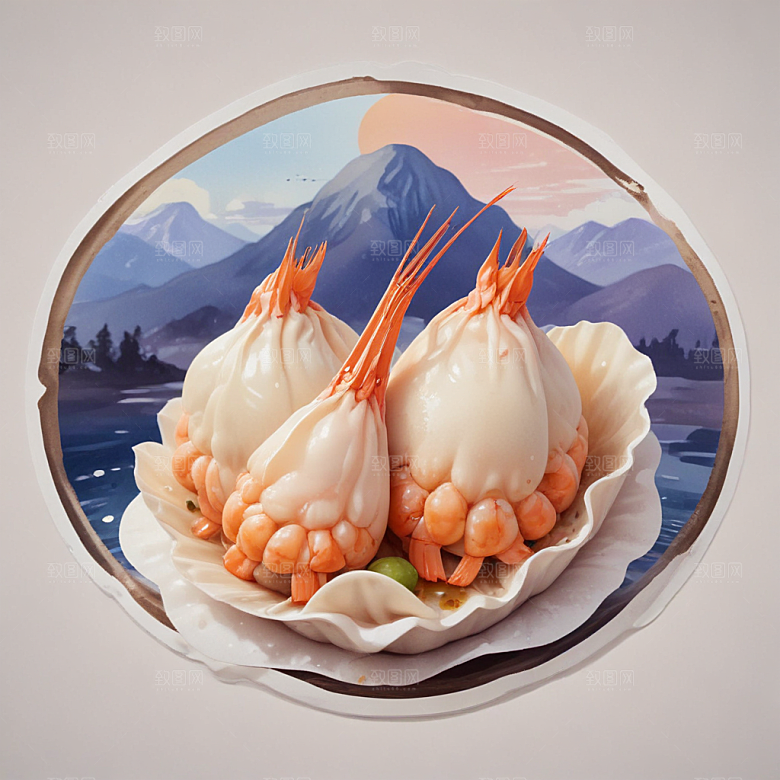 一只虾饺插画卡通风格贴纸