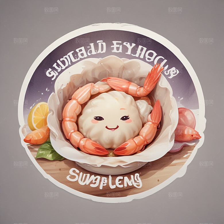 一只虾饺插画卡通风格贴纸