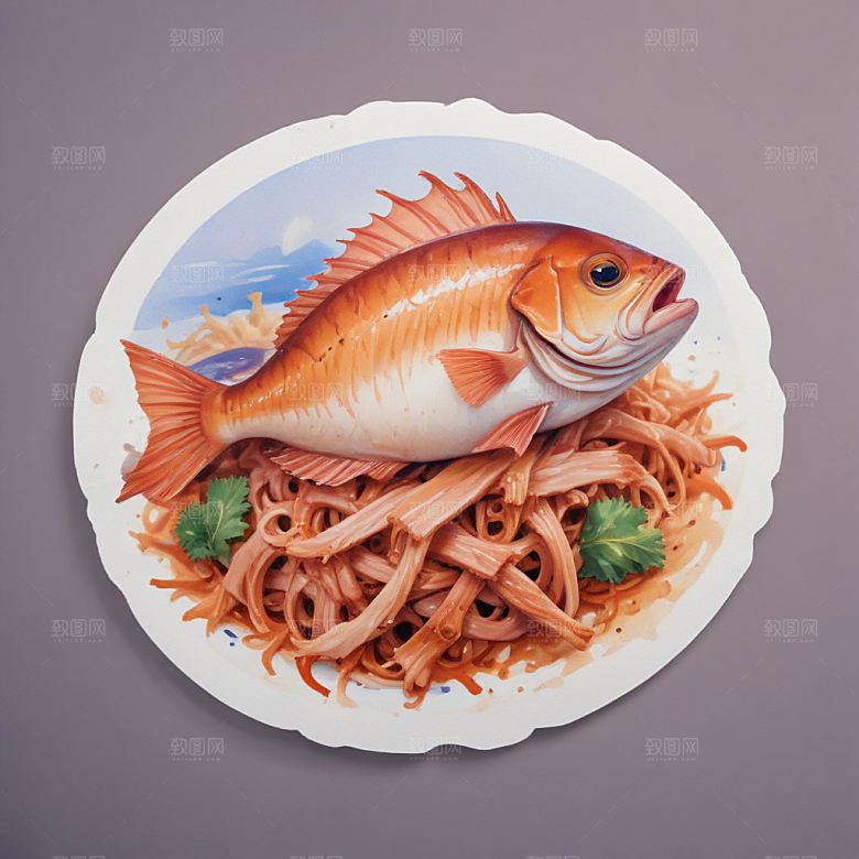 一份鱼香肉丝插画卡通风格贴纸
