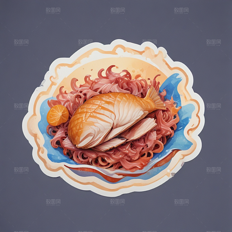 一份鱼香肉丝插画卡通风格贴纸