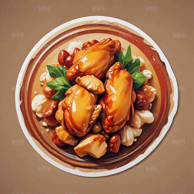 一份宫保鸡丁插画卡通风格贴纸