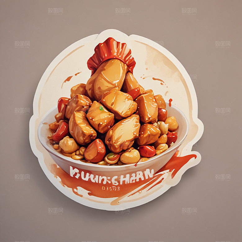 一份宫保鸡丁插画卡通风格贴纸