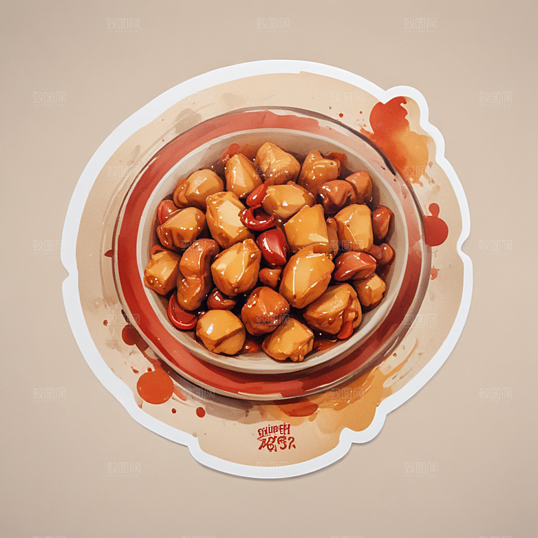 一份宫保鸡丁插画卡通风格贴纸