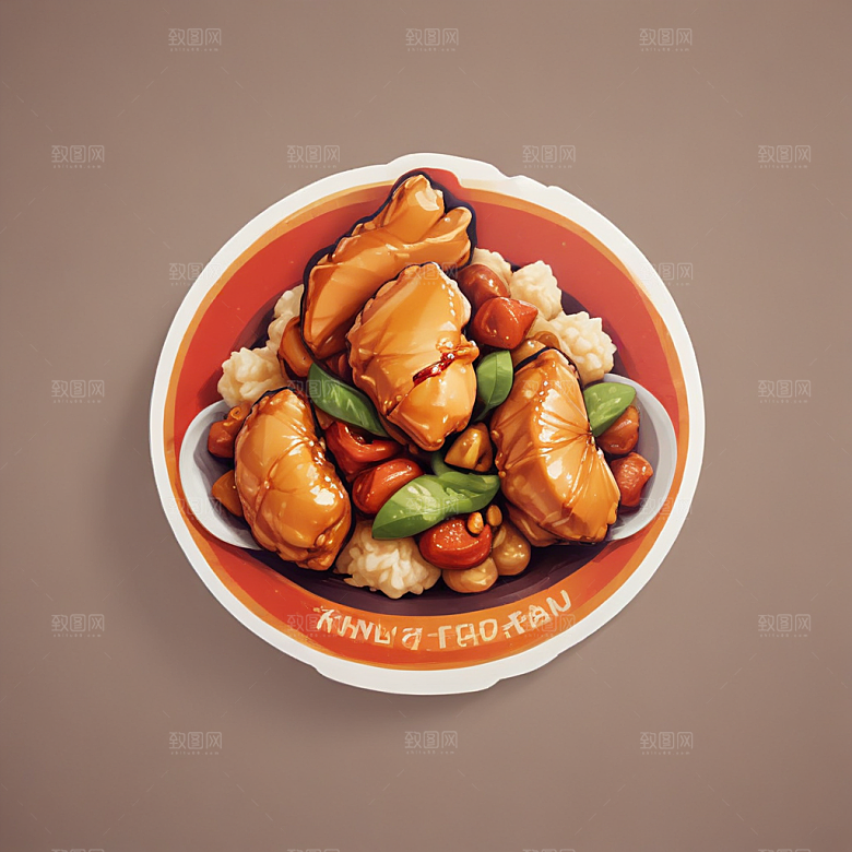 一份宫保鸡丁插画卡通风格贴纸